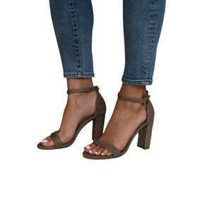 Bandolino 8M Glittery Gold Open Toe Heel Sandals Ankle Strap Buckle Closure
